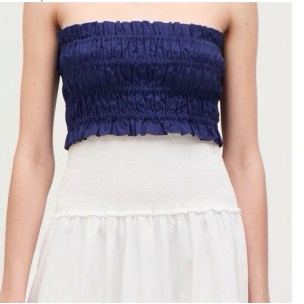 NWT Hill House Home June Nap Top smocked strapless crop top in navy blue